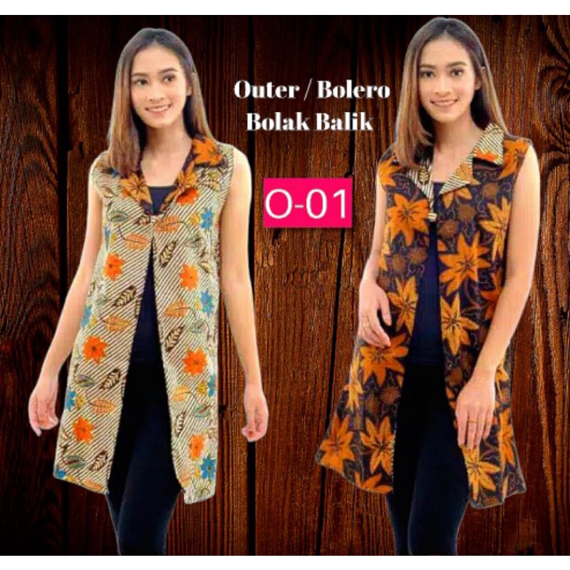 Outer Batik Bolero Bolak Balik Cardigan Batik wanita Rompi Batik Atasan Outer vest Batik wanita