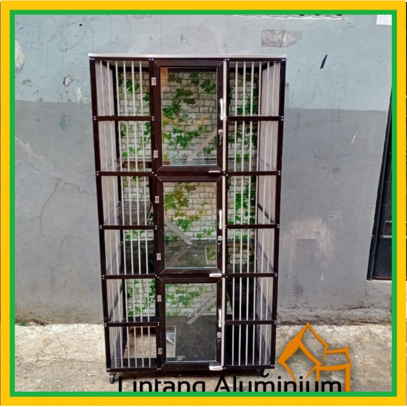 Kandang Kucing Aluminium// 3 tingkat bercorak// pintu kaca