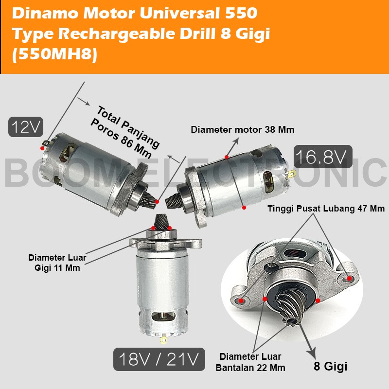 Dinamo Motor Universal 550 type rechargeable drill 8 Gigi (550MH8)