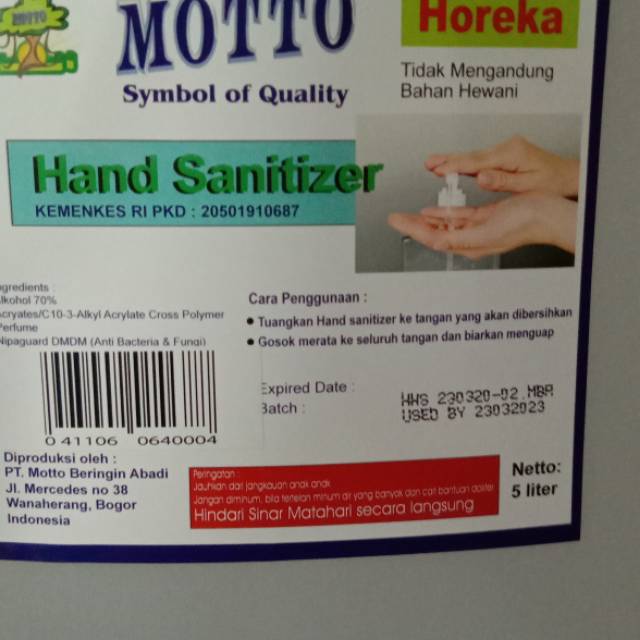 Motto hand sanitizer gel 5liter