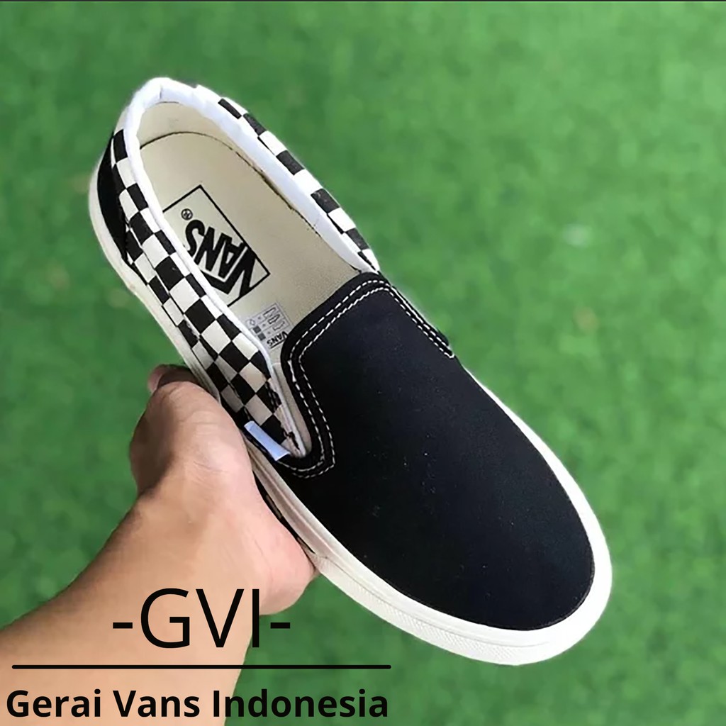 (GRATISSS!!!) VANS SLIP ON SIDEWALL CHECK BLACK WHITE WAFFLE DT PREMIUM BNIB-2