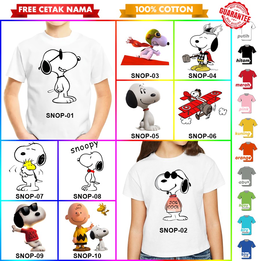 [FREE NAMA!!] Baju Kaos COUPLE  ANAK DAN DEWASA SNOOPY SNOPY BANYAK MOTIF