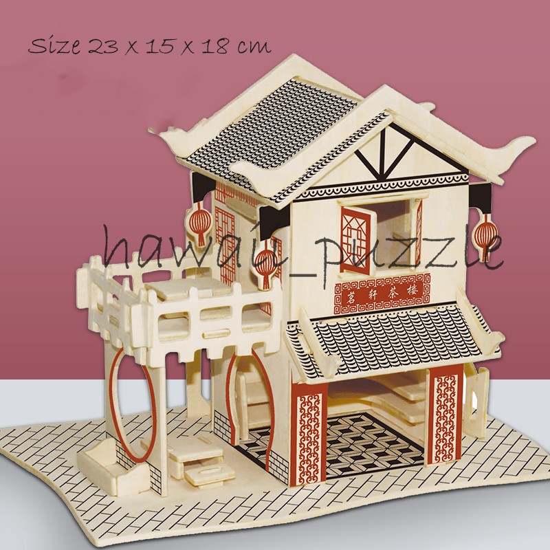 Puzzle 3D DIY bahan kayu model tea house/ Rumah minimalis mainan puzzle edukasi anak (kado &amp;pajangan