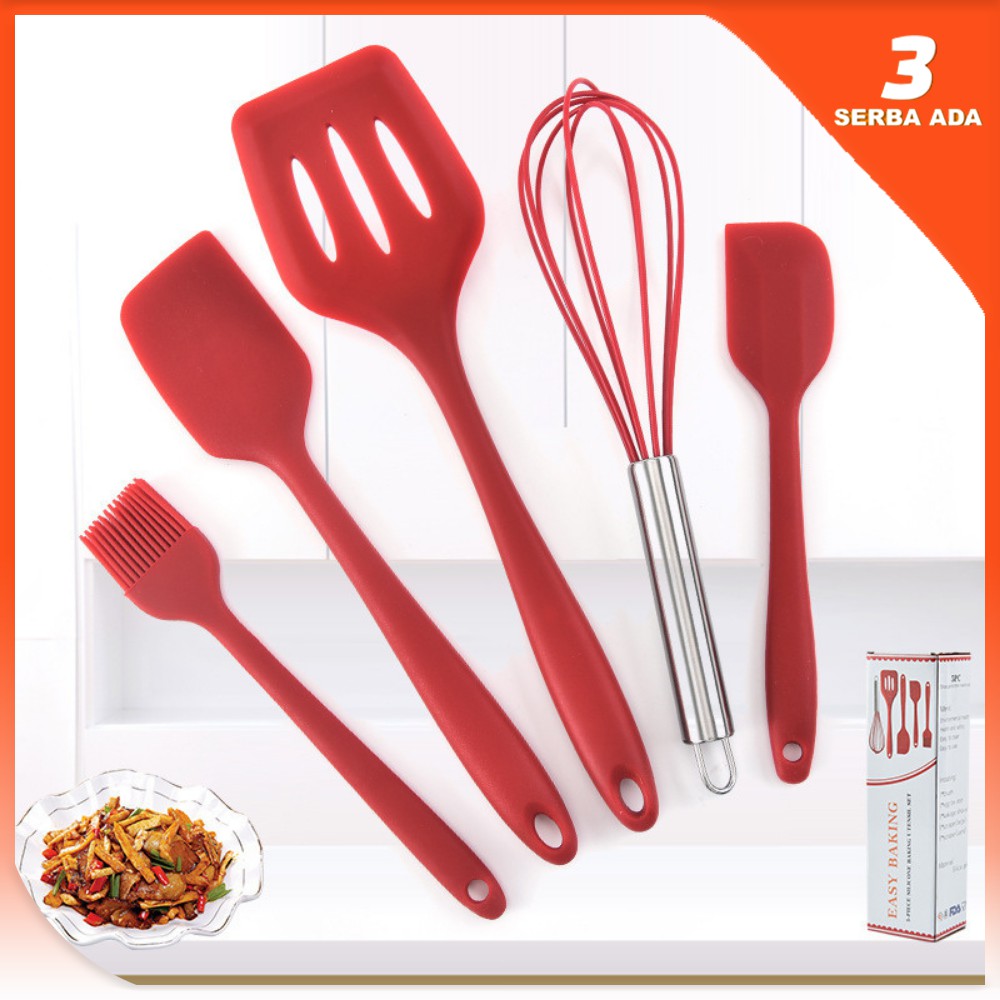 Spatula Set Alat Masak 5 In 1 Sutil Silikon Kocokan Spatula Silicon / Peralatan Masak Set