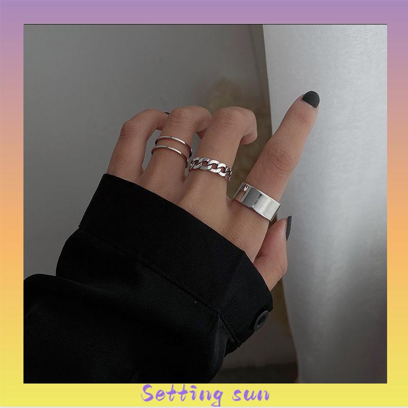 3 Pcs / set INS Cincin Korea Silver Gaya Punk Cincin Pria Untuk Wanita Ring Jewelry TN