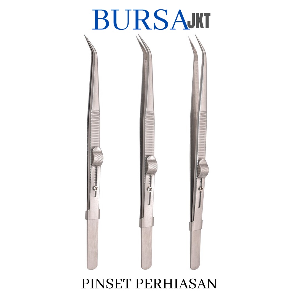 PINSET PERHIASAN JEPIT DENGAN PENGAMAN PENGUNCI SHIFT LOCK LURUS DAN BENGKOK STAINLESS