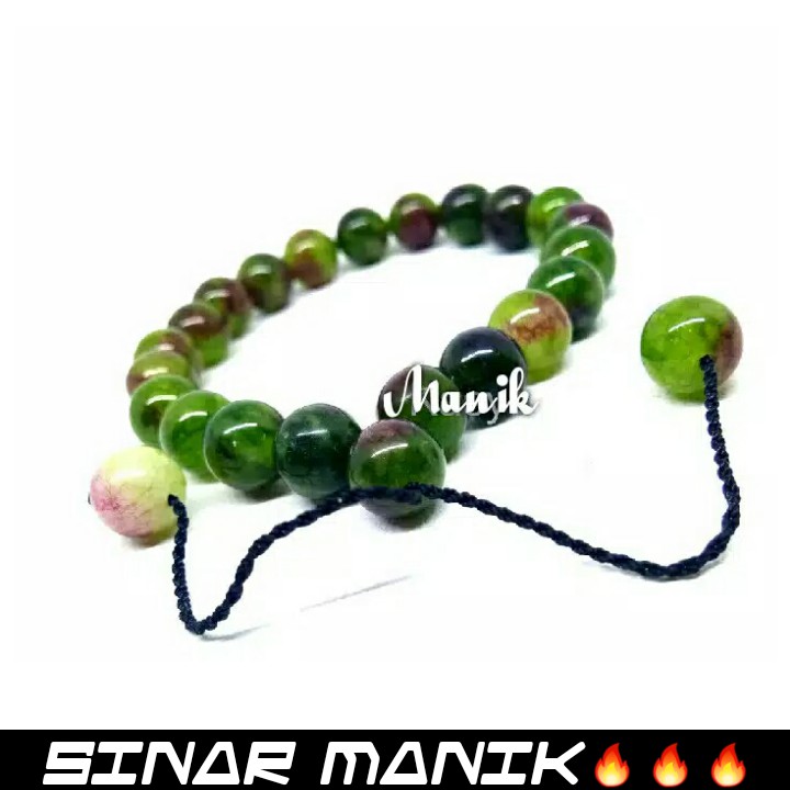 [Bayar Ditempat] Bulat 8mm Gelang Giok Cewek Cowok Om Mani Padme Giok Asli Hijau Lumut