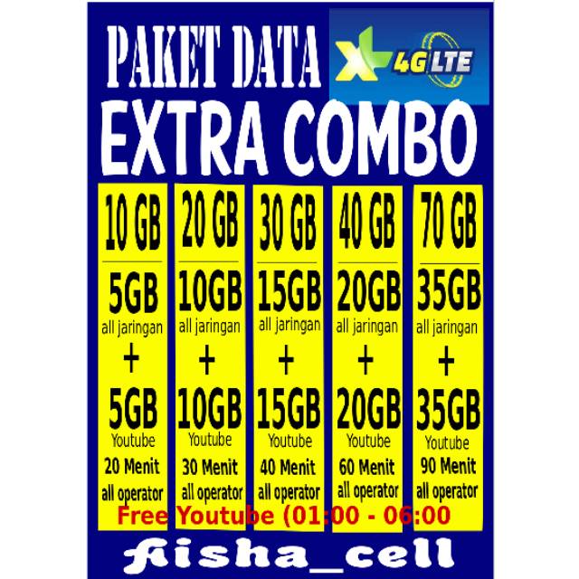 PROMO PAKET DATA XL EXTRA COMBO 10GB, 20GB, 30GB, 40GB & 70GB TERMURAH