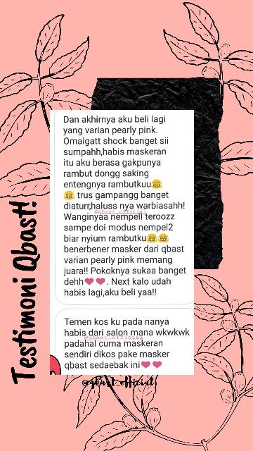 Hair Mask Smoothing Care Pearly Pink Masker Rambut Alami Herbal Merah Muda Anti Kusut dan Bercabang Mengandung Kolagen Kulit Kepala Tetap Lembab 250 gr QBAST