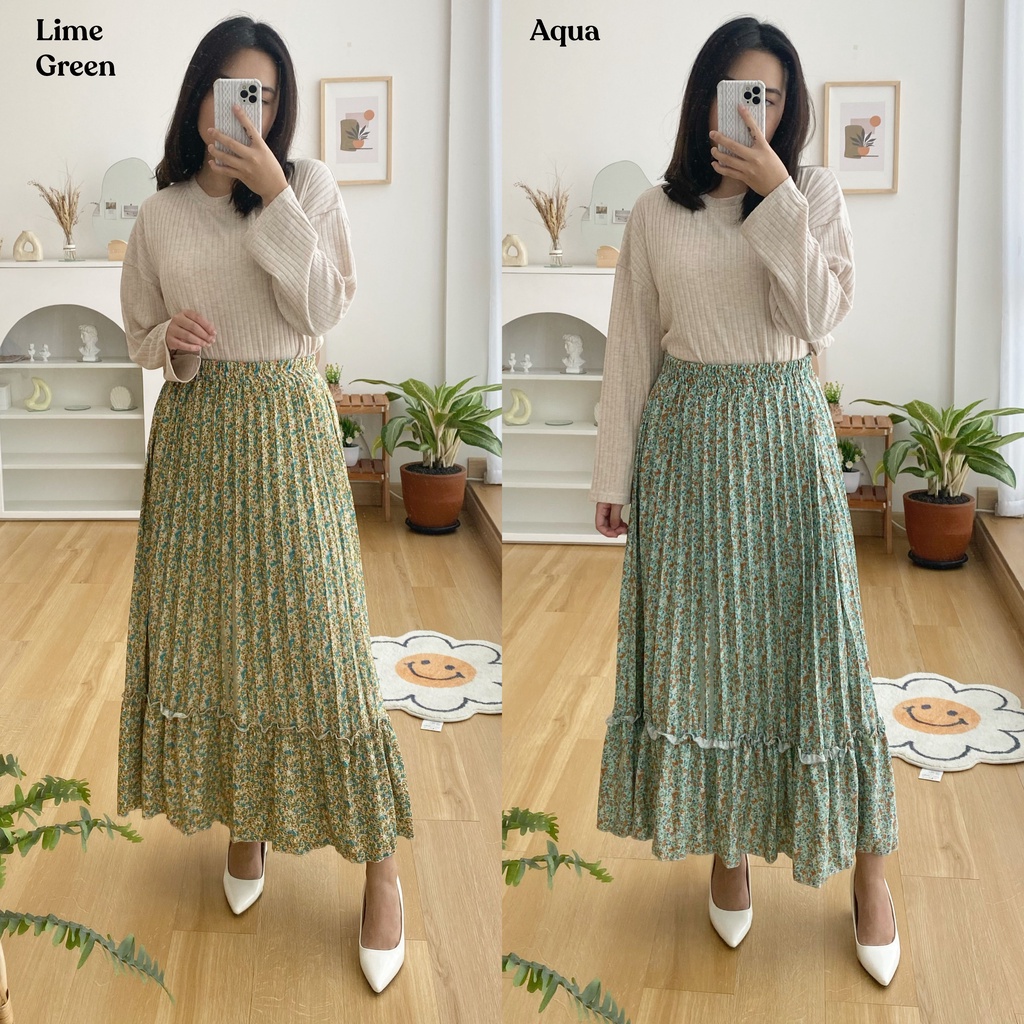 ASTER - ROK PLISKET SUSUN MOTIF BUNGA BAHAN HYGET PREMIUM