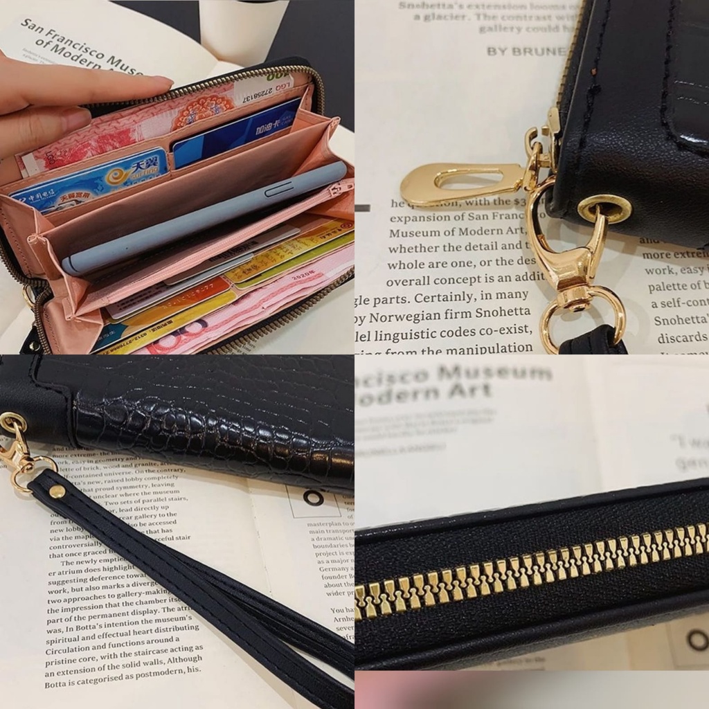 DOMPET PANJANG WANITA KULIT CROCO RESLETING HITAM THILAMA WA550B5 IMPORT TALI PENDEK SLOT KARTU UANG FASHION KOREA REMAJA KEKINIAN BRANDED BATAM PREMIUM MURAH