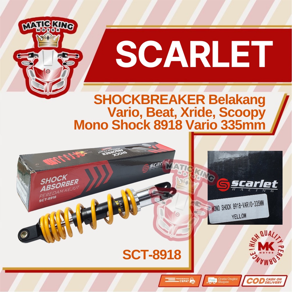 Mono Shockbreaker shock belakang Vario Beat Scoopy Mio Freego Fino SCT-8918 335mm Yellow Scarlet Racing