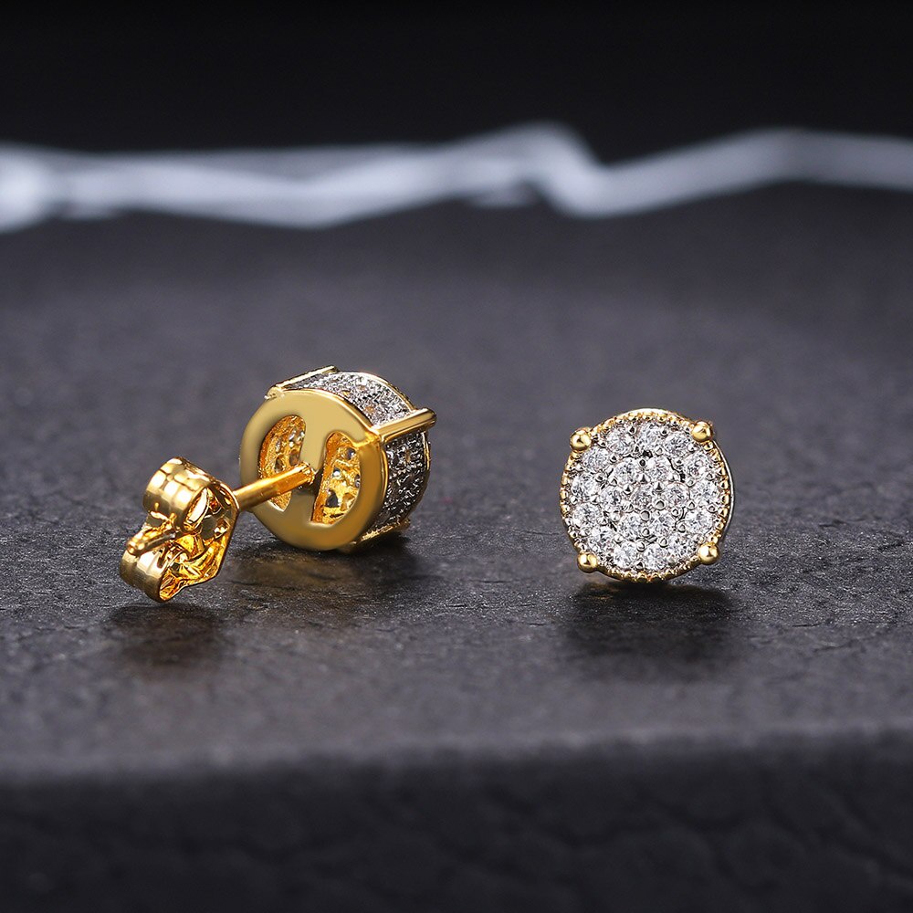 Anting Stud Zircon Warna Emas Gaya Punk Hip-Hop Untuk Pria Dan Wanita