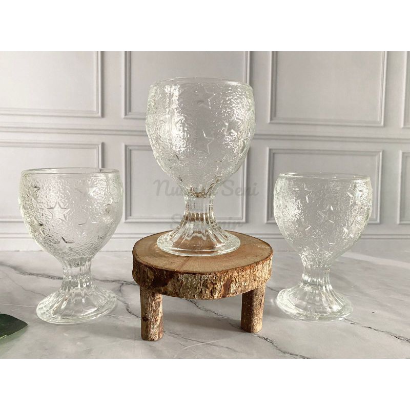 Souvenir Gelas Kaki Bintang Tumbler Minum Wine Cangkir Tangkai Kaca Motif