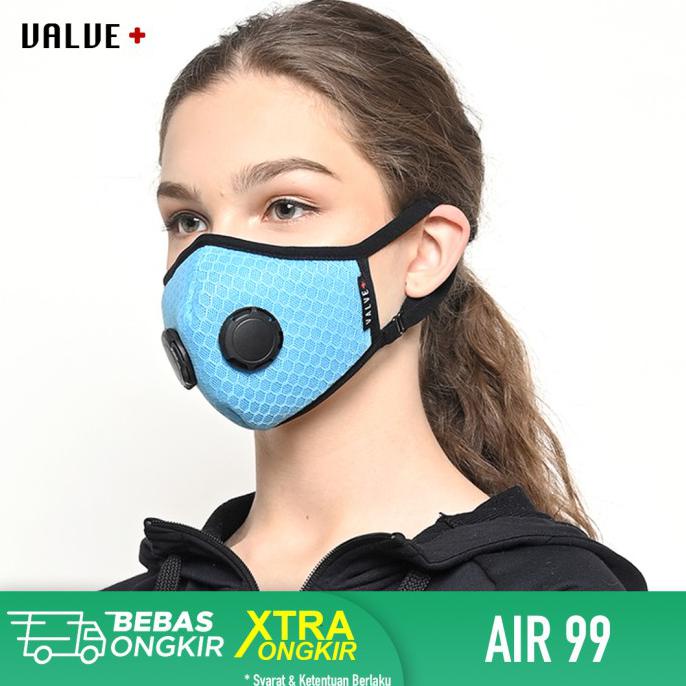 Masker Kain Earloop Olahraga Sepeda Valveplus Air99 Respirator 6Ply - Biru Muda