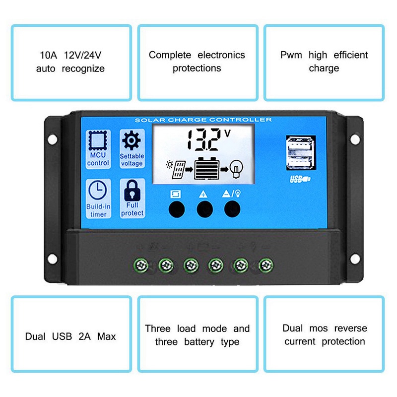 Solar Charge Controller LCD LED Display Solar Cell PWM 12V 24V 10A 20A 30A 50A USB Panel Surya Charge LCD