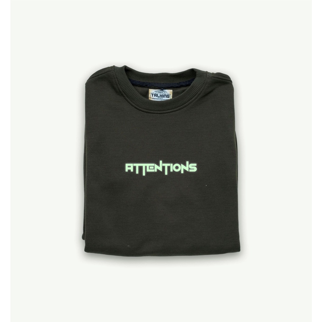Talking Sweater Pria Oversize Crewneck Distro Cewek Cowok Lokal Suiter Sablon ATTENTIONS GID Print Kasual Street Style Krunek Oblong Lengan Panjang
