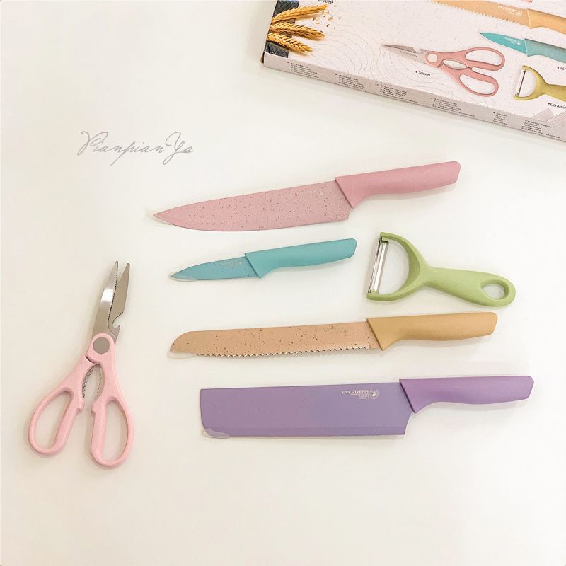 Pisau Dapur Stainlees Ceramic 6in1 &amp; 4in1 Termurah Pisau Set Lengkap Pisau Gunting Peeler GOSHOP88