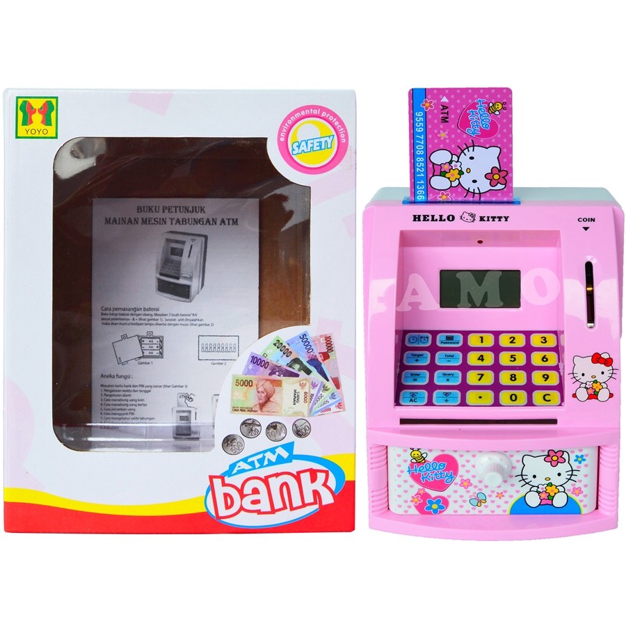 CELENGAN ATM HELLOKITTY WITH MONEY - MAINAN EDUKASI ANAK MENABUNG CELENGAN PEREMPUAN