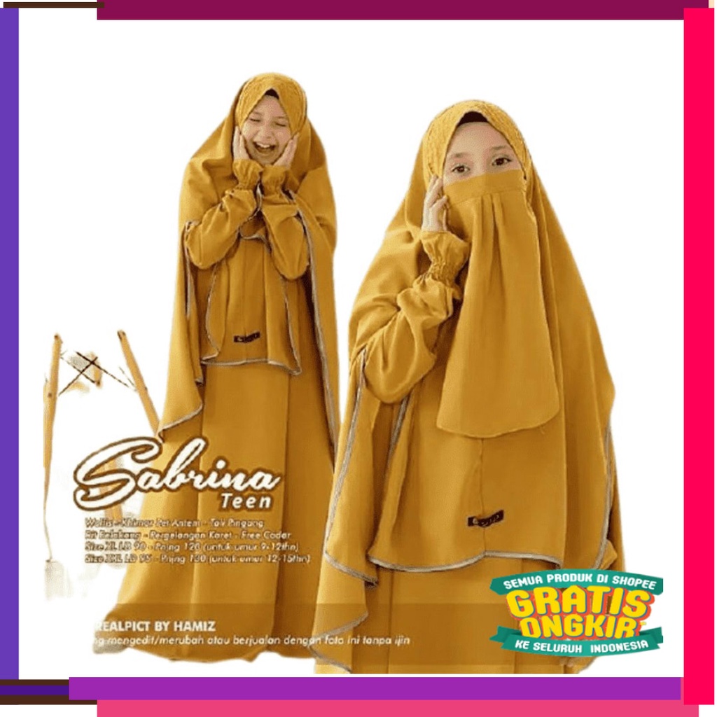 Lucu Keren Motif Polkadot BUnga KOtak / SABRINA TEEN SYARI gamis anak remaja set khimar Premium wolf