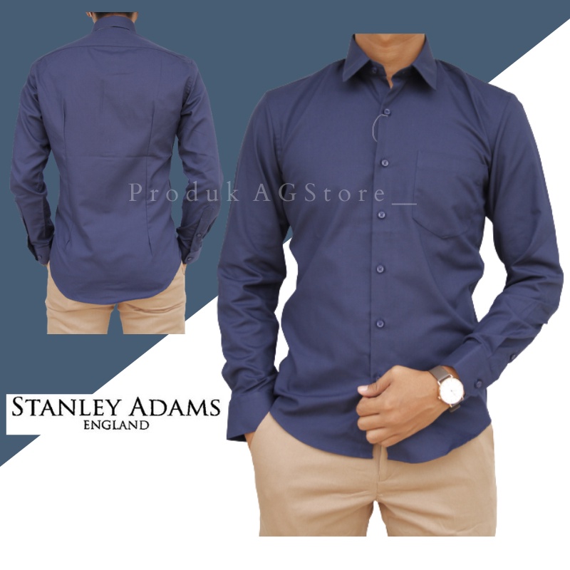 COD Kemeja Pria Stanley Adams Lengan Panjang Biru Navy  02 Slimfit 100% Original Brand