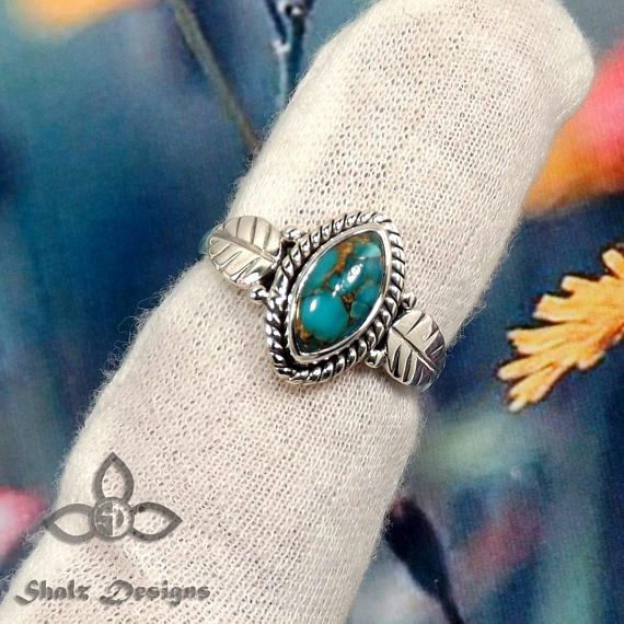 Cincin Turquoise Biru Bentuk Oval Gaya Eropa Dan Amerika Untuk Pria Dan Wanita