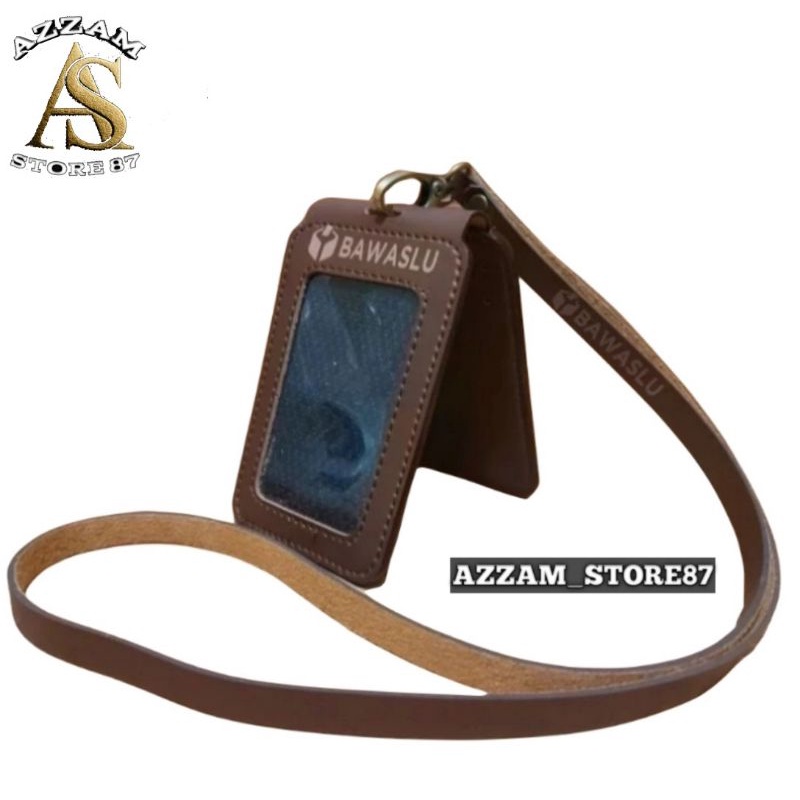 

Holder ID Card Kulit - Tali Nametag Lipat Bawaslu Warna Coklat
