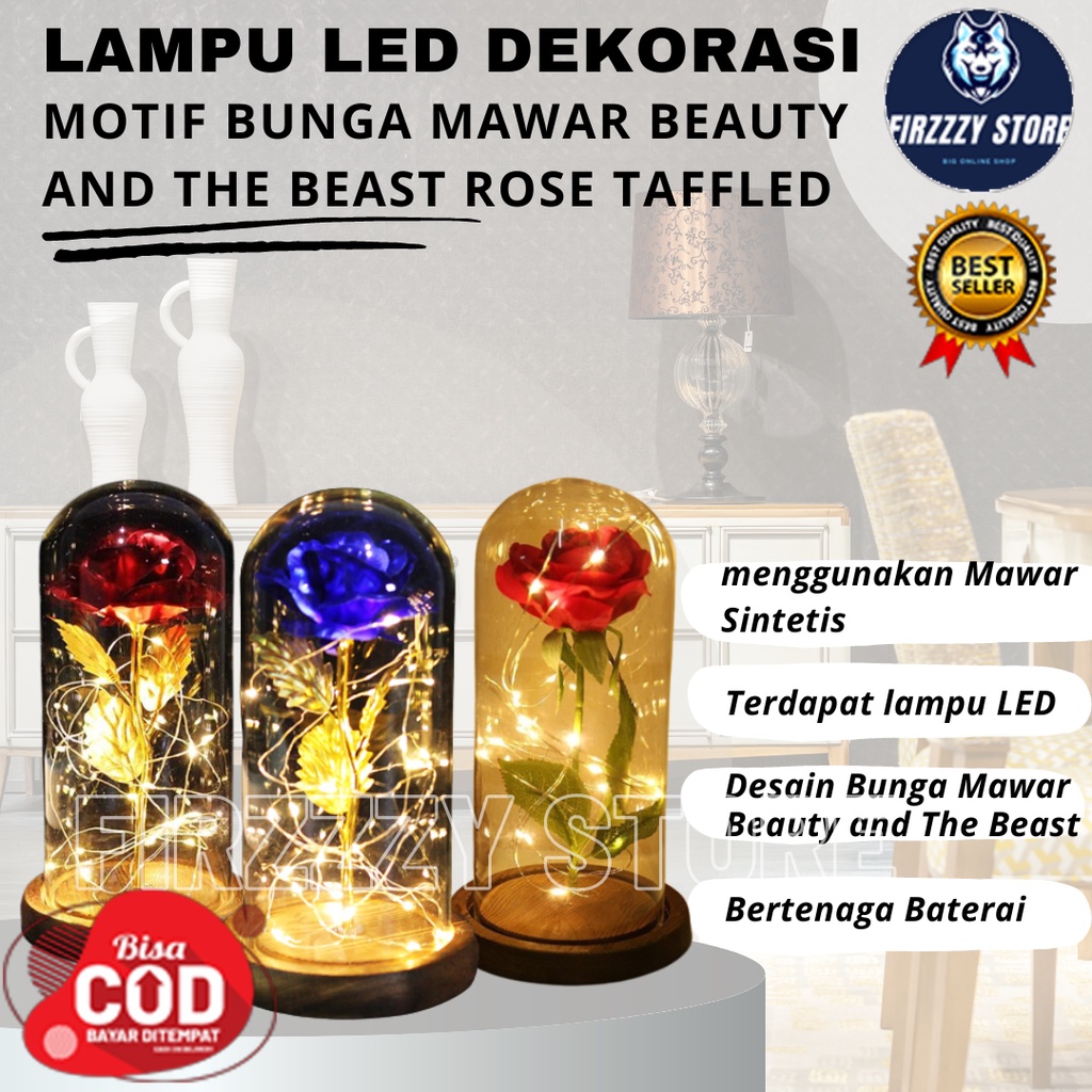 Lampu LED Dekorasi Motif Bunga Mawar Beauty and The Beast Rose TaffLED