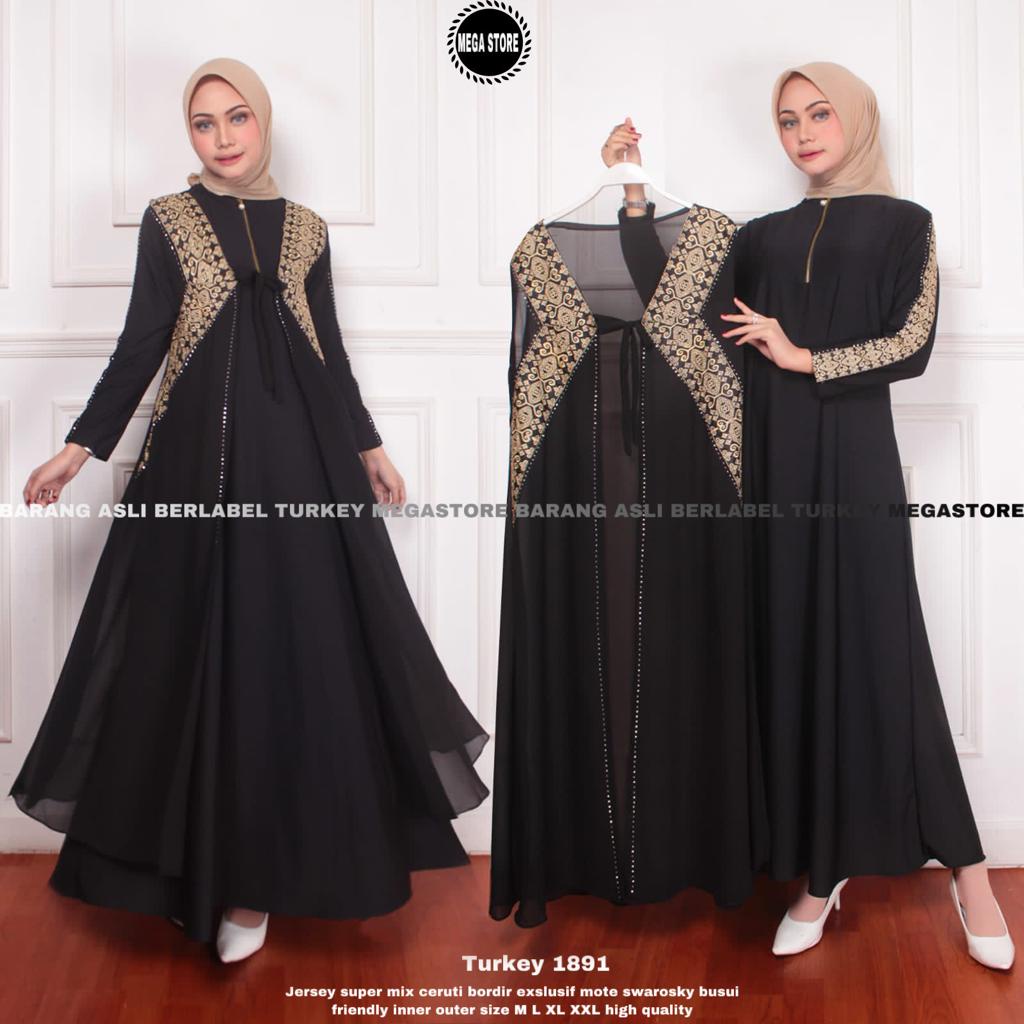 Turkey Abaya Original Asli megastore Model 1889 Gamis Jumbo kekinian Inner Outer Ceruti Jersey Premi