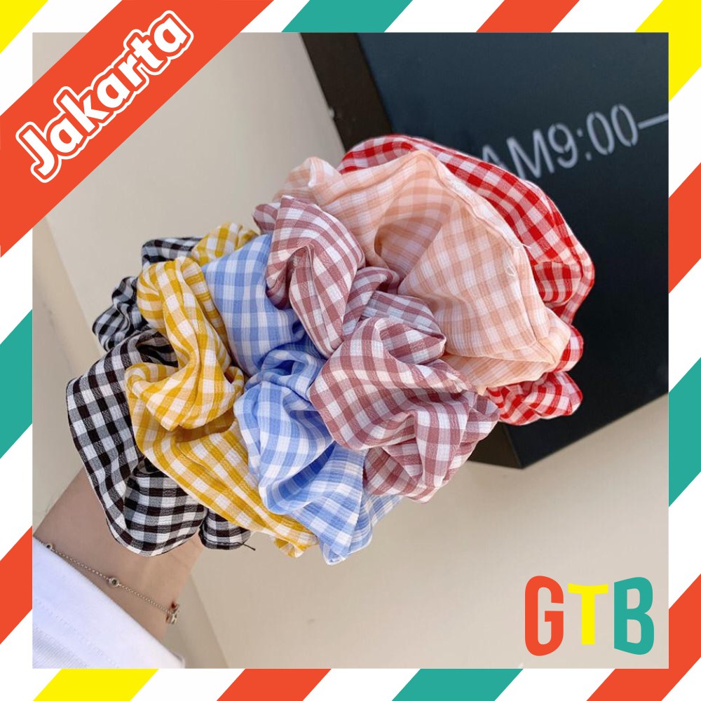 ❤️GTB❤️ R184 Ikat Rambut Motif Kotak Kotak / Kuncir Rambut Wanita / Fashion Rambut Cewek / Hair Tie