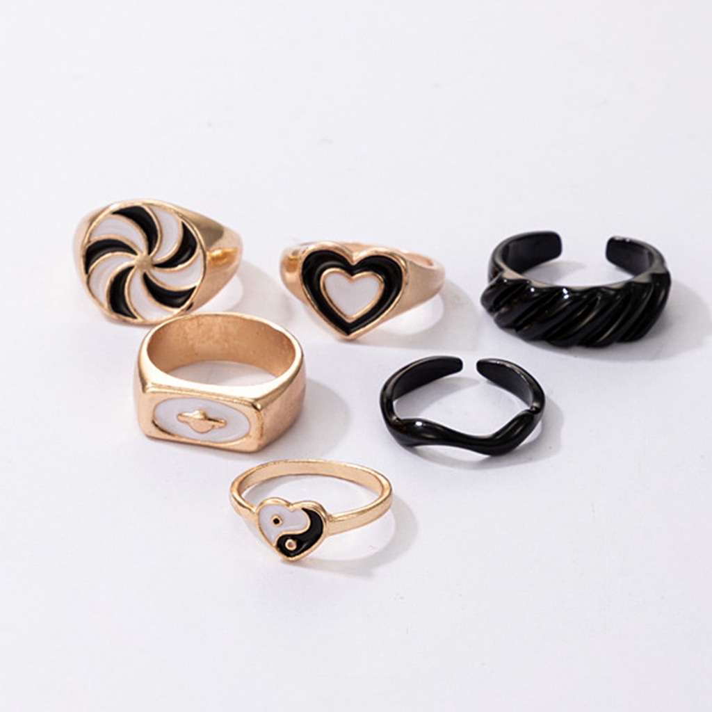 Hu Hu Hu Hu Hu Alat Bantu Pasang Kacamata♡ 6pcs / Set Cincin Model Terbuka Desain Kincir Angin Hati Tai Chi Untuk Unisex