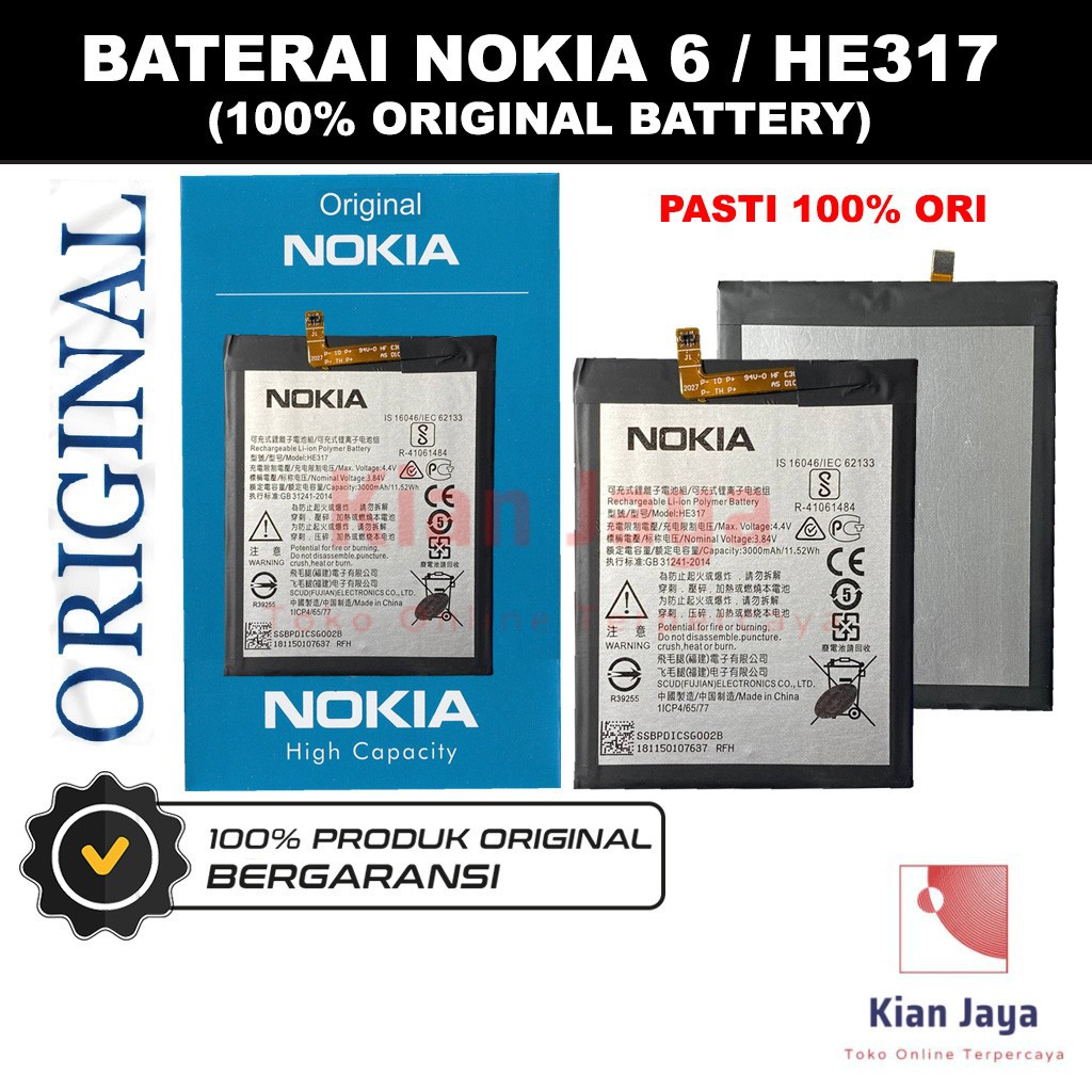 Baterai Original Nokia 6 / HE317 Batre Batrai Battery Hp 100% Ori