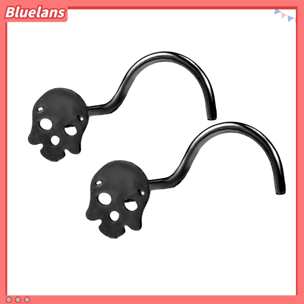 2pcs / Set Cincin Tindik Hidung Bahan Stainless Steel Desain Tengkorak Untuk Unisex