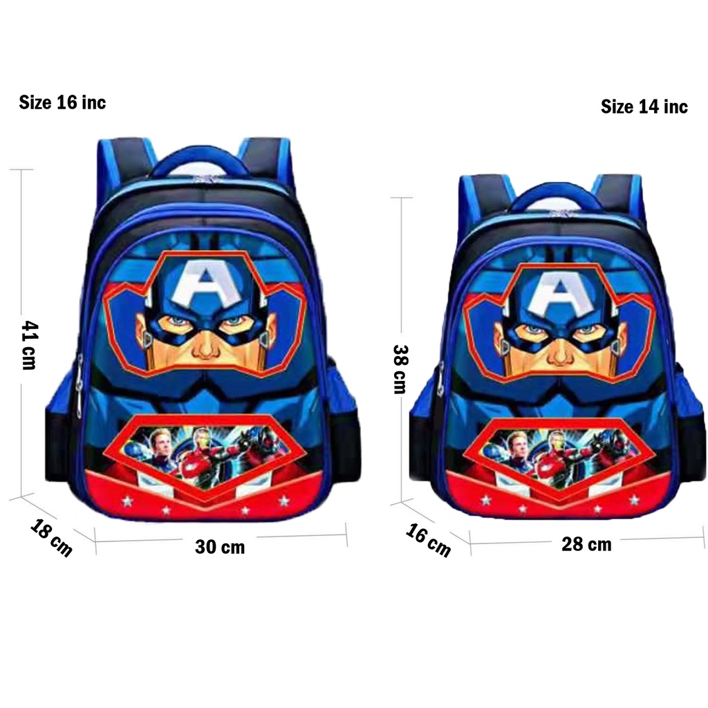 Tas Sekolah TK-SD Ransel Anak Laki-Laki Karakter Timbul Tas Marvel Superhero Import 3D Emboss