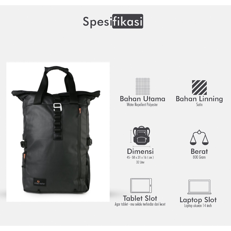 LANSPRESADO BLACK |ManNeedMe x URBAN| Tas Ransel Pria Wanita Tas Backpack ORIGINAL