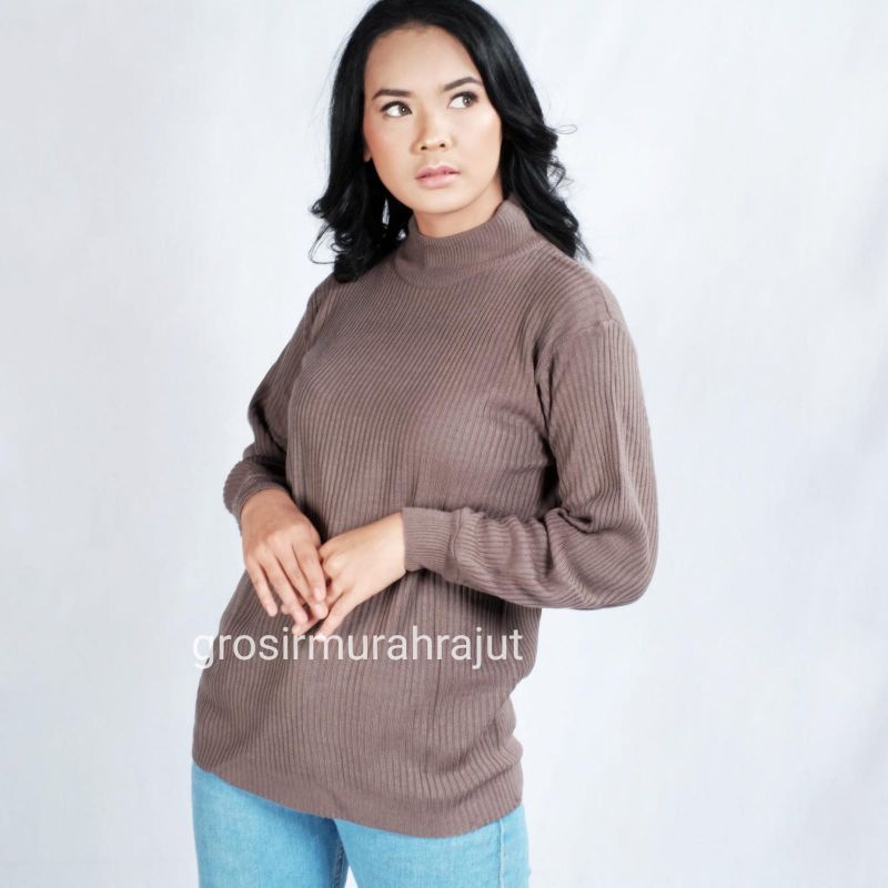 GS032 Sweater Rajut Wanita Turtleneck Bubble Knit