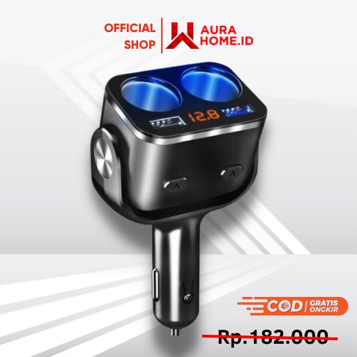 Car Charger 2 USB Port QC3 + 2 Cigarette Plug LCD Display / Adaptor Adapter Kepala Cas Casan Chasan 