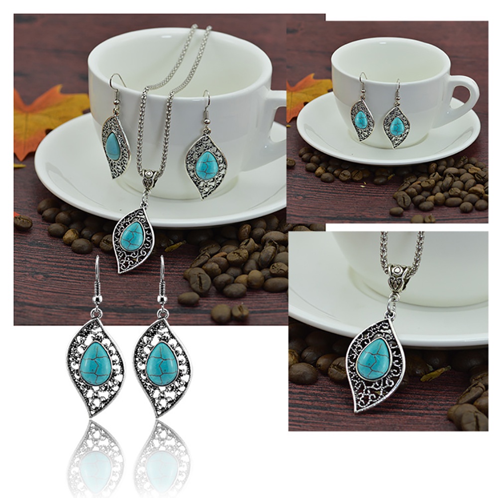 Hu Hu Hu Hu Hu Alat Bantu Pasang Kacamata♡ 3pcs / Set Anting Tusuk Gantung Desain Daun / Kura-Kura Hias Turquoise Imitasi Gaya Vintage Untuk Wanita