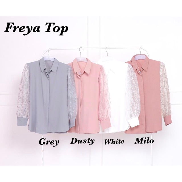 Freya Top Lengan Transparan/Kemeja Tule/Lace