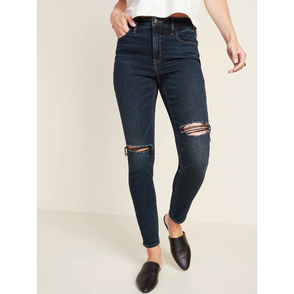 denim ripped dark wash rockstar jeans/KODE B