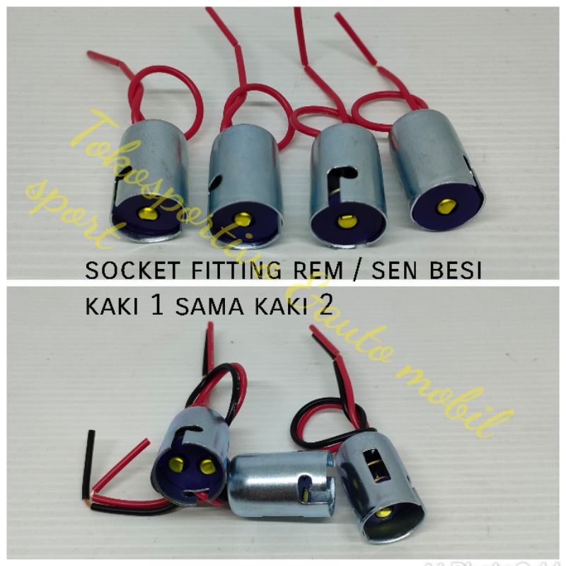 soket fitting besi Lampu stop Rem Sein reting kaki 1 kaki 2 +kabel mobil motor