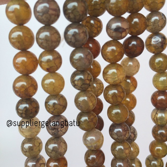 bahan yellow agate 8mm natural kuning corak akik alam asli