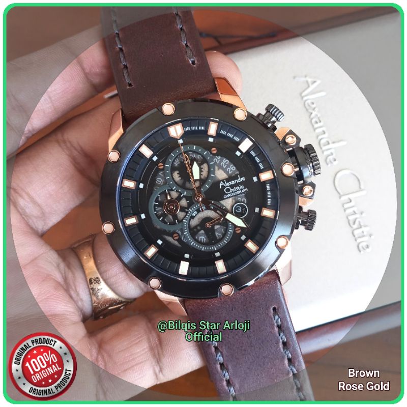 Alexandre Christie Ac 6416 Raptor Case Rose Gold Tali Kulit Original