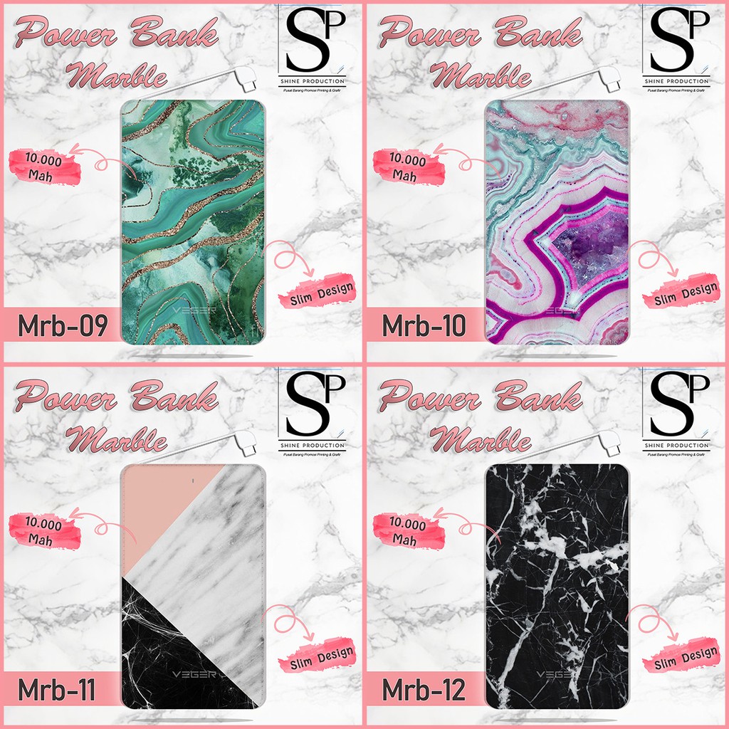 Powerbank 10.000mAh Motif Marble Merek Veger