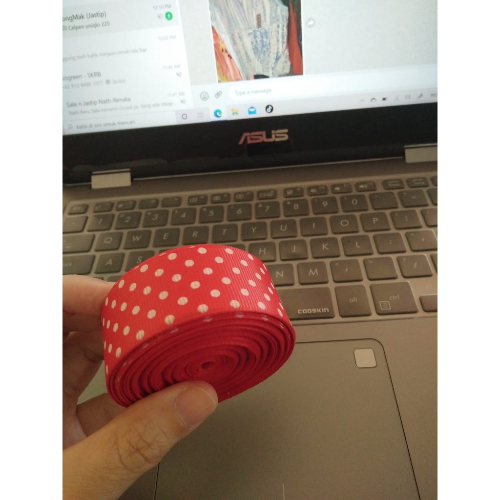 GRANDMLATI pita grossgrain polkadot putih merah