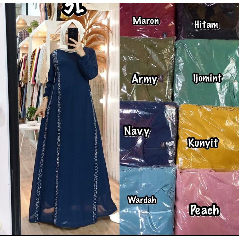 BAJU DRESS SERUTI GAMIS WANITA TERBARU REMAJA DEWASA SERAGAMAN BAHAN CERUTY PREMIUM MIX SWAROVSKI AT
