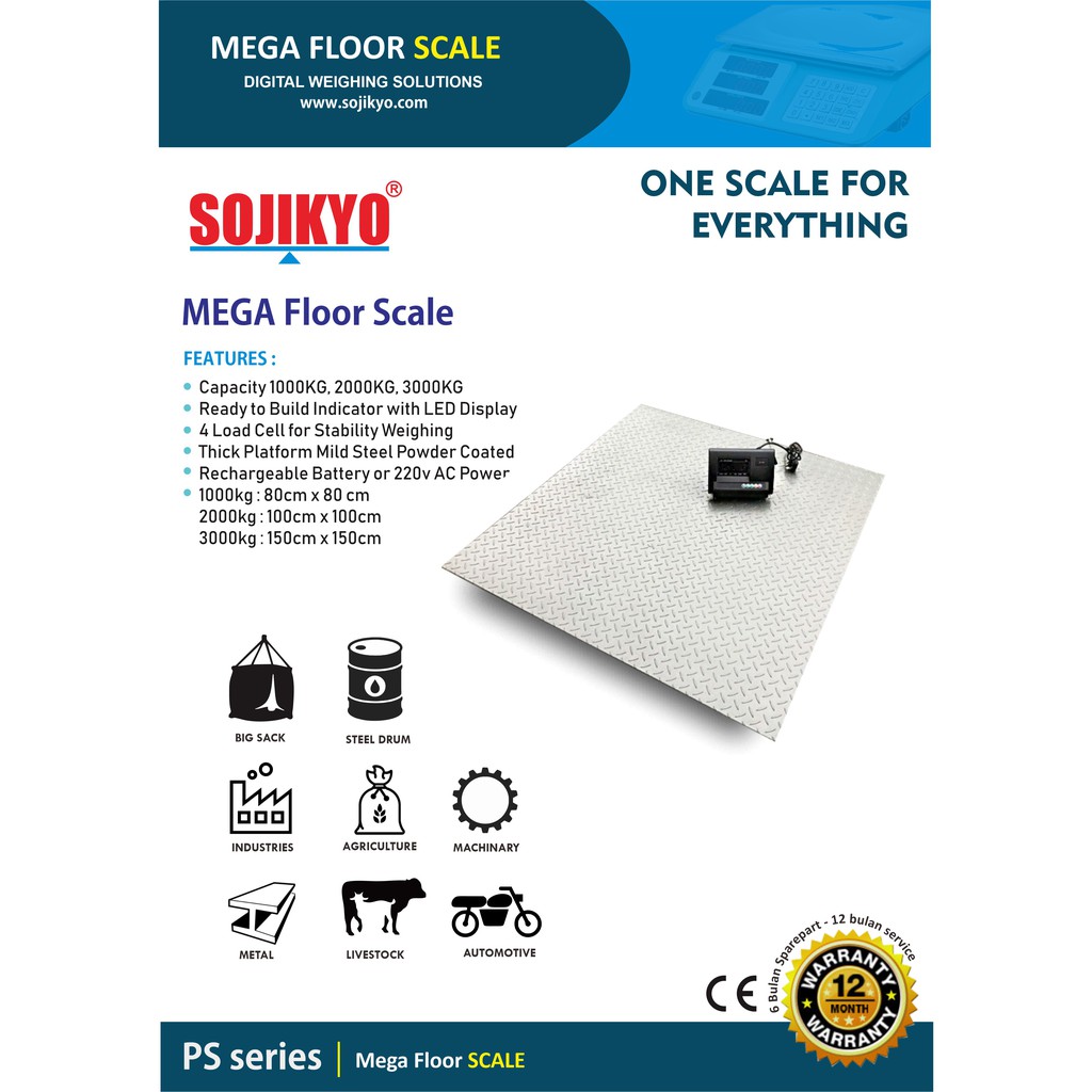 Timbangan digital lantai SOJIKYO 2000 kg/ 2 Ton - 4 Load cell