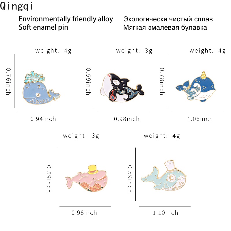 Whale Bros Pin Enamel Desain Kartun Hewan Laut Bunga Gelombang Untuk Hadiah Anak Laki-Laki Dan Perempuan