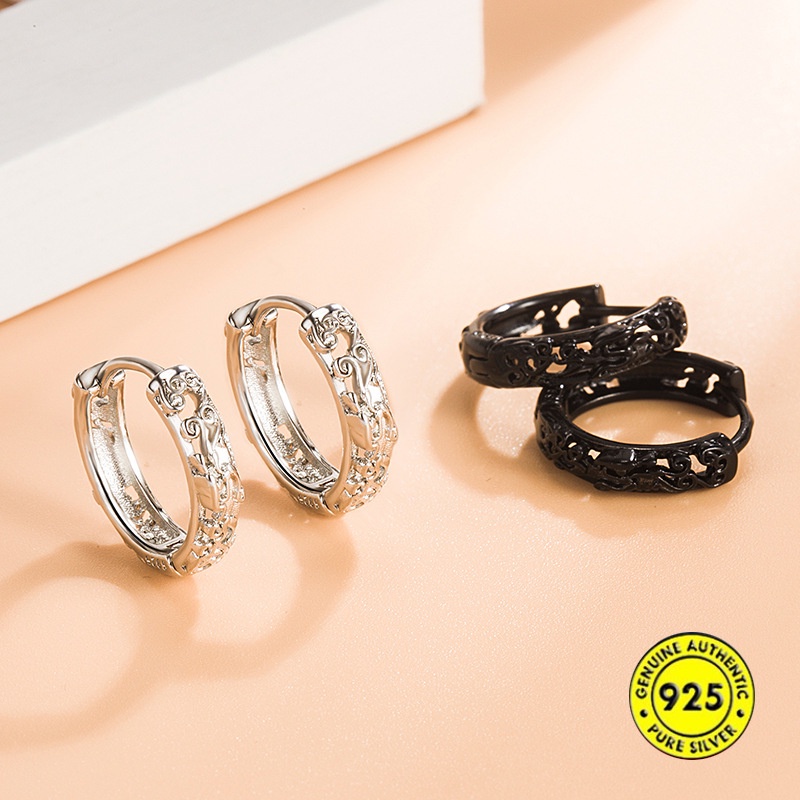 Anting Klip Hollow out Bahan Sterling Silver Untuk Wanita