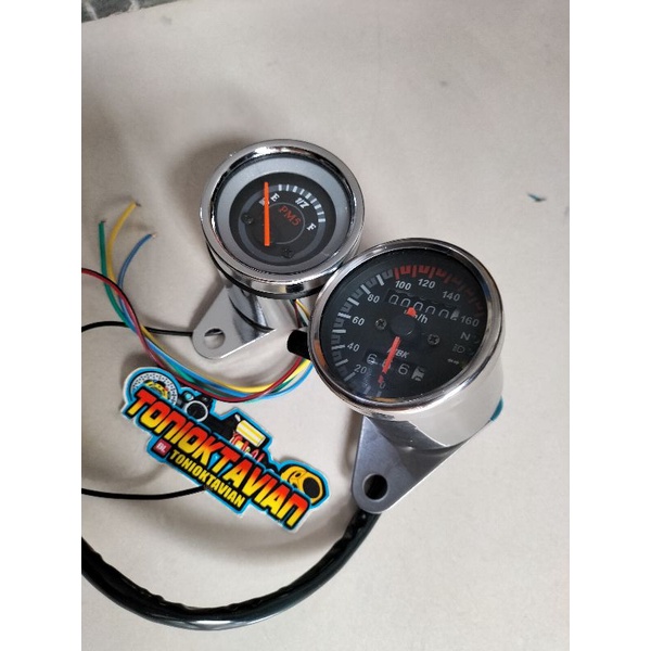 Speedometer plus amper bensin spedo amper bensin kilometer motor model bulat universal